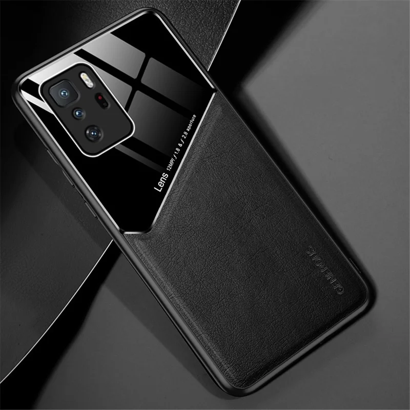 Magnetic Metal Sheet Design Precise Cut-Out Cover Leather Coated Hybrid Phone Case for Xiaomi Redmi Note 10 Pro 5G - Black