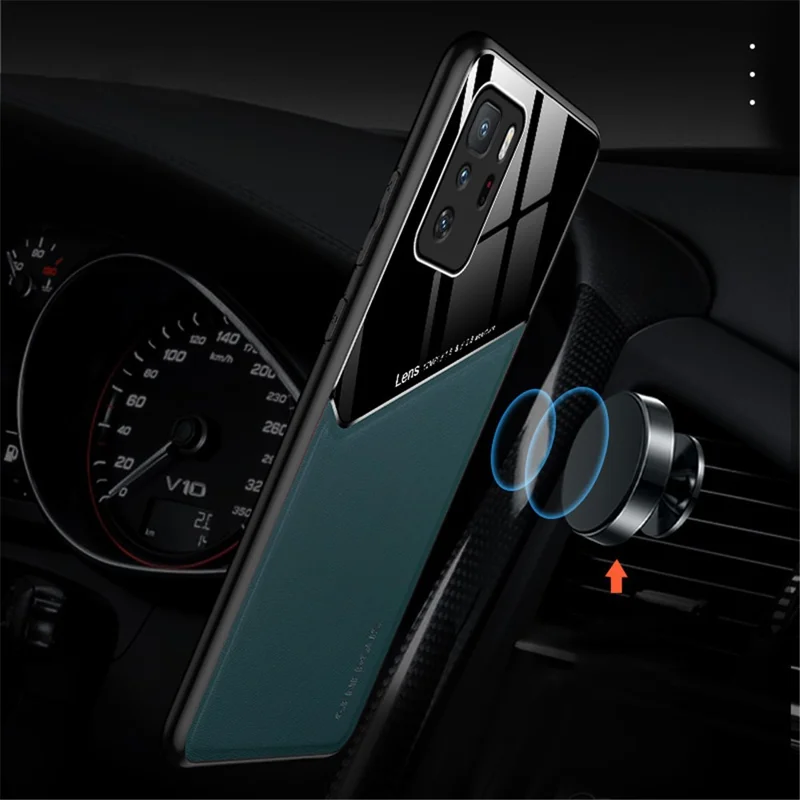 Magnetic Metal Sheet Design Precise Cut-Out Cover Leather Coated Hybrid Phone Case for Xiaomi Redmi Note 10 Pro 5G - Black