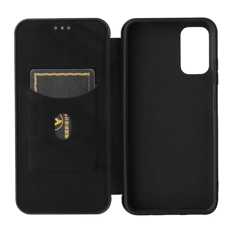 Custodia in pelle con texture in fibra di carbonio e slot per schede con cinturino ad anello per Xiaomi Redmi Note 10 5G/Poco M3 Pro 4G/5G - Nero