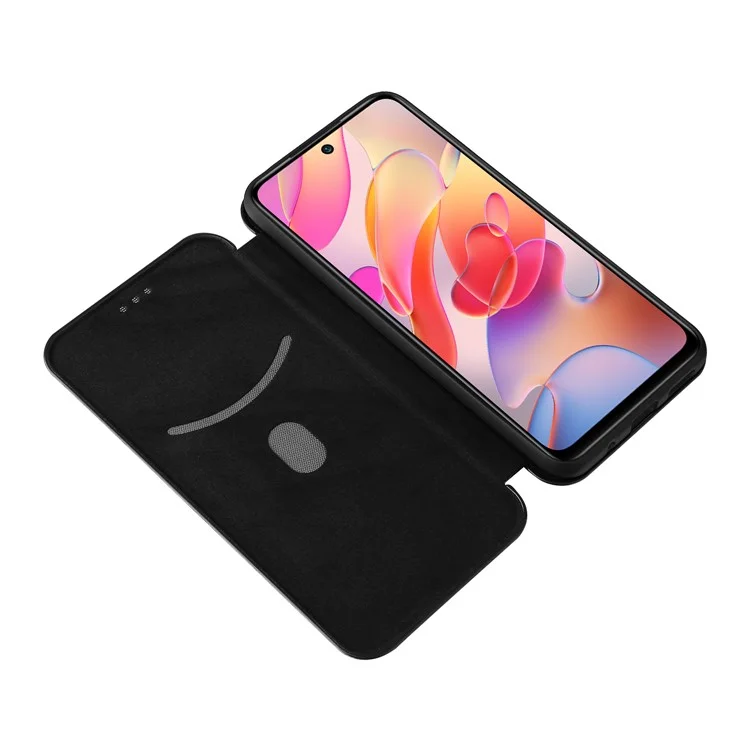 Custodia in pelle con texture in fibra di carbonio e slot per schede con cinturino ad anello per Xiaomi Redmi Note 10 5G/Poco M3 Pro 4G/5G - Nero