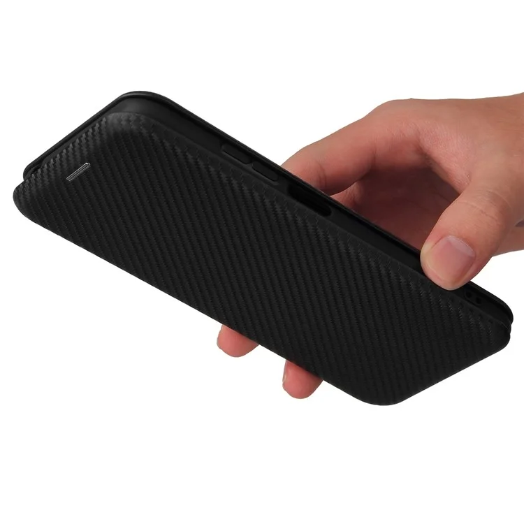 Custodia in pelle con texture in fibra di carbonio e slot per schede con cinturino ad anello per Xiaomi Redmi Note 10 5G/Poco M3 Pro 4G/5G - Nero