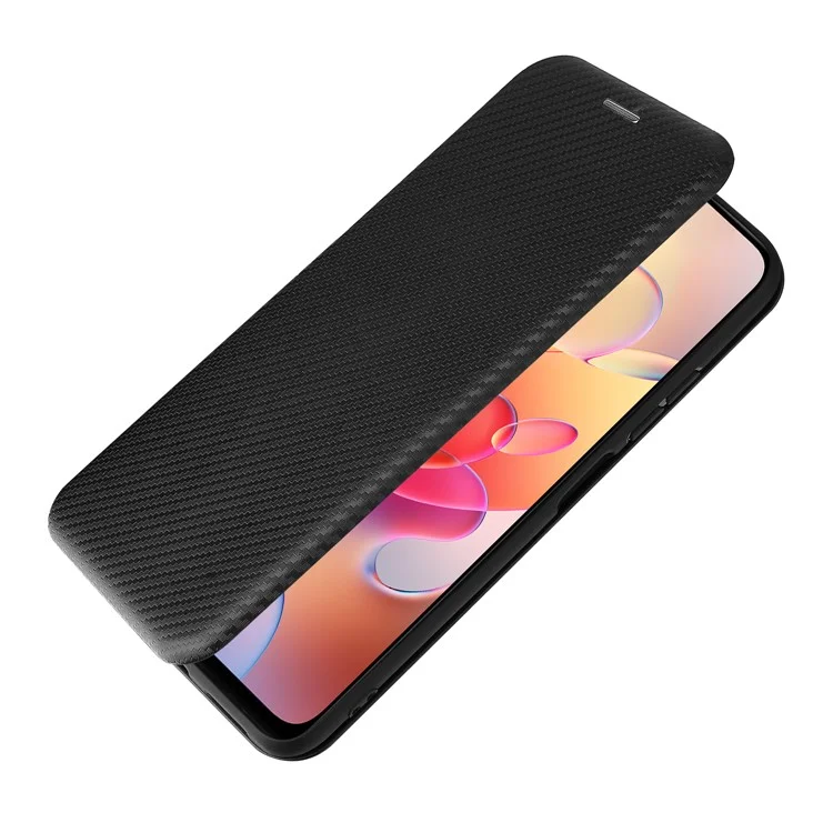 Custodia in pelle con texture in fibra di carbonio e slot per schede con cinturino ad anello per Xiaomi Redmi Note 10 5G/Poco M3 Pro 4G/5G - Nero
