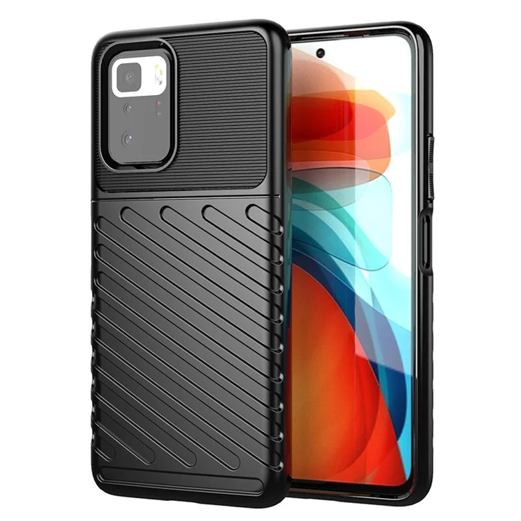 Série Thunder Capa de Telefone Macia de TPU com Textura Twill Engrossada para Xiaomi Redmi Note 10 Pro 5G (China) / Xiaomi Poco X3 GT - Preto