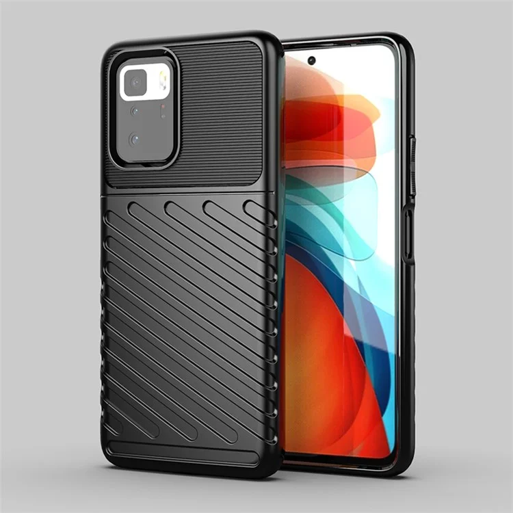 Série Thunder Capa de Telefone Macia de TPU com Textura Twill Engrossada para Xiaomi Redmi Note 10 Pro 5G (China) / Xiaomi Poco X3 GT - Preto