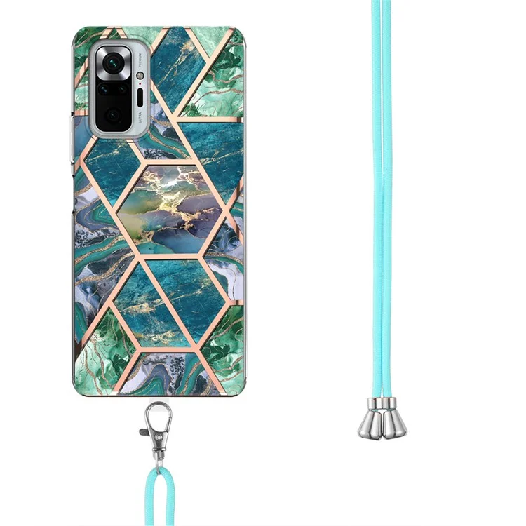 Marble Pattern Splicing (2.0mm) IMD Elektroplattierung stoßfeste weiche TPU mit Tragriemen für Xiaomi Redmi Note 10 Pro 4G (Global) / Note 10 Pro 4G (Indien) / Note 10 Pro Max - Blau/Grün