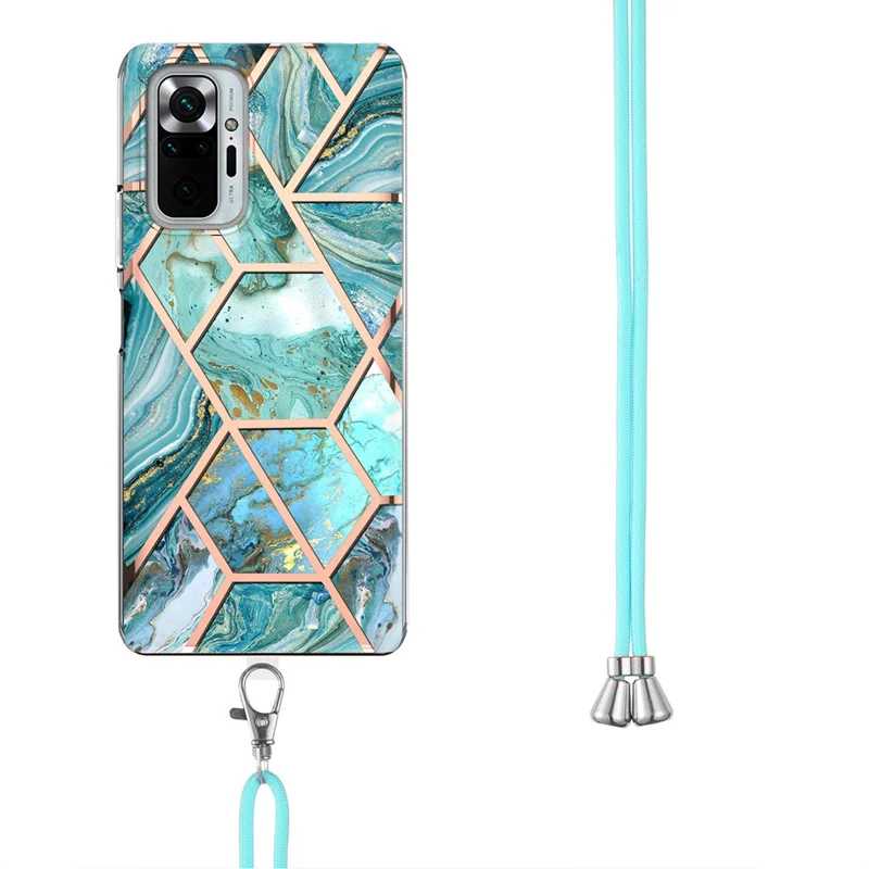 Splicing Marble Pattern (2.0mm) IMD Electroplating Shockproof Soft TPU with Lanyard Strap for Xiaomi Redmi Note 10 Pro 4G (Global) / Note 10 Pro 4G (India) / Note 10 Pro Max - Blue