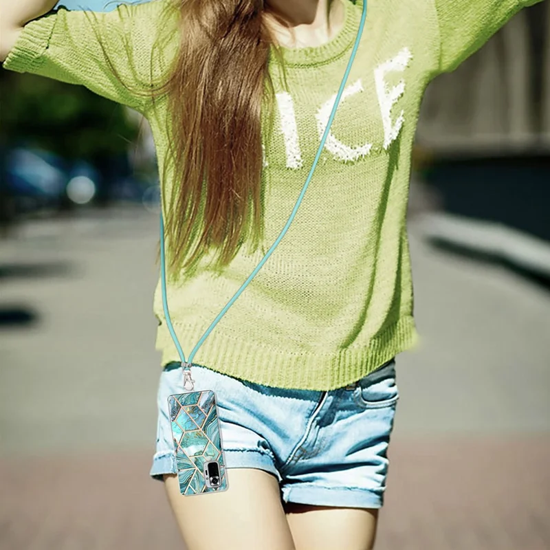 Splicing Marble Pattern (2.0mm) IMD Electroplating Shockproof Soft TPU with Lanyard Strap for Xiaomi Redmi Note 10 Pro 4G (Global) / Note 10 Pro 4G (India) / Note 10 Pro Max - Blue