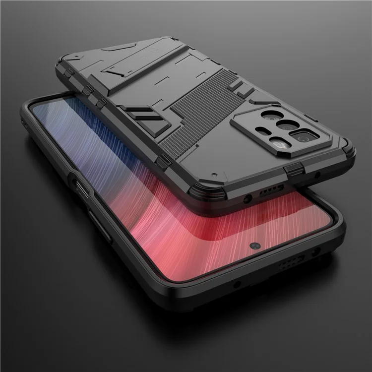 Anti-Fall Armor PC +TPU Hybrid Tough Hard Kickstand Impact Case for Xiaomi Redmi Note 10 Pro 5G (China) / Poco X3 GT - Black