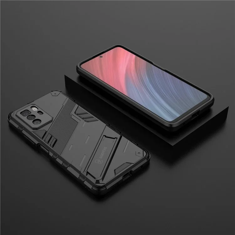 Anti-Fall Armor PC +TPU Hybrid Tough Hard Kickstand Impact Case for Xiaomi Redmi Note 10 Pro 5G (China) / Poco X3 GT - Black