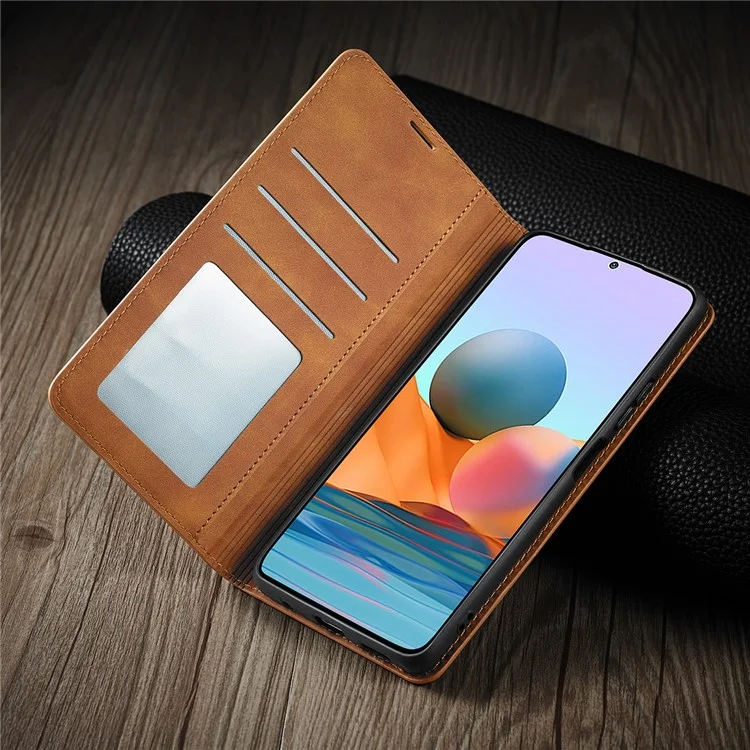 Coquille Portefeuille En Cuir Tactile Silky Touch Série Forwenw Fantasy Pour Xiaomi Redmi Note 10S / Note 10 4G - Marron