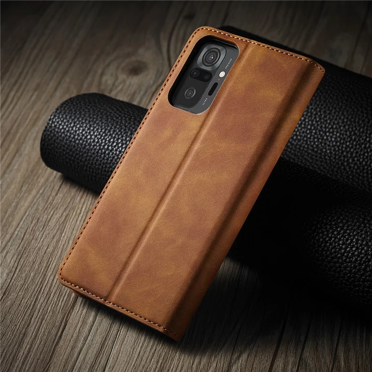 Coquille Portefeuille En Cuir Tactile Silky Touch Série Forwenw Fantasy Pour Xiaomi Redmi Note 10S / Note 10 4G - Marron