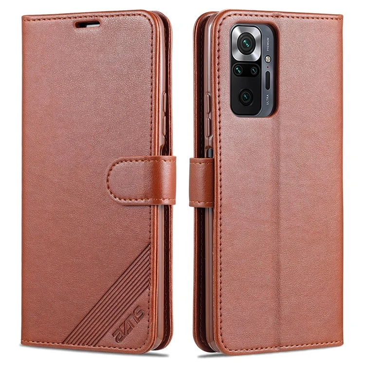 AZNS Full Protection Willet Stand Case Para Xiaomi Redmi Note 10 Pro 4G (Global) / Nota 10 Pro 4G (India) / Nota 10 Pro Max - Marrón
