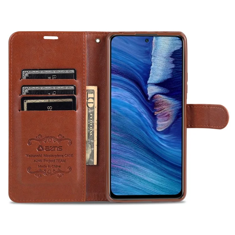 AZNS Full Protection Willet Stand Case Para Xiaomi Redmi Note 10 Pro 4G (Global) / Nota 10 Pro 4G (India) / Nota 10 Pro Max - Marrón