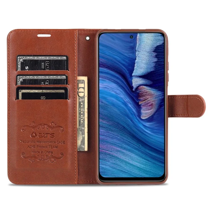 AZNS Wallet Stand Leder Schutzschale Für Xiaomi Redmi Note 10 4G/Note 10s - Braun