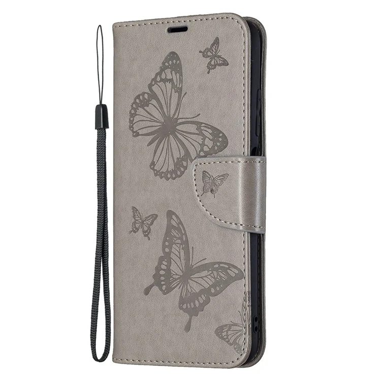 Custodia a portafoglio protettiva in pelle con motivo a farfalla Imprint per Xiaomi Redmi Note 10 5G / Poco M3 Pro 5G /4G - Grigio