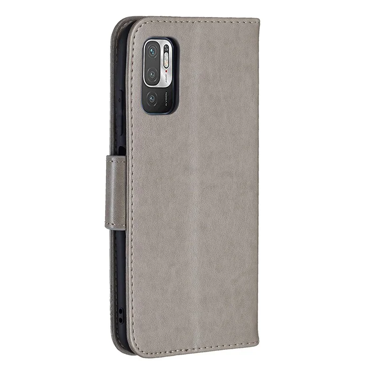 Custodia a portafoglio protettiva in pelle con motivo a farfalla Imprint per Xiaomi Redmi Note 10 5G / Poco M3 Pro 5G /4G - Grigio