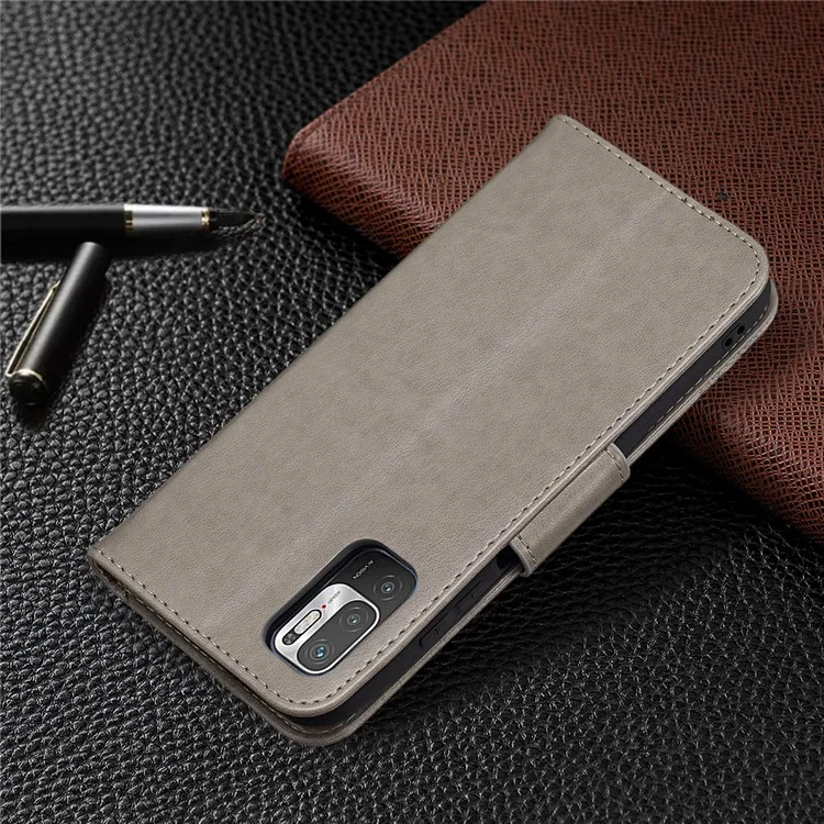 Custodia a portafoglio protettiva in pelle con motivo a farfalla Imprint per Xiaomi Redmi Note 10 5G / Poco M3 Pro 5G /4G - Grigio