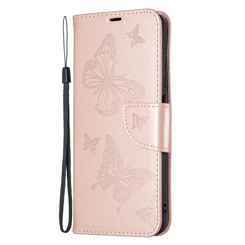 Imprint Butterfly Pattern Leather Shockproof Protective Flip Folio Wallet Case for Xiaomi Redmi Note 10 5G / Poco M3 Pro 5G  / 4G - Gold