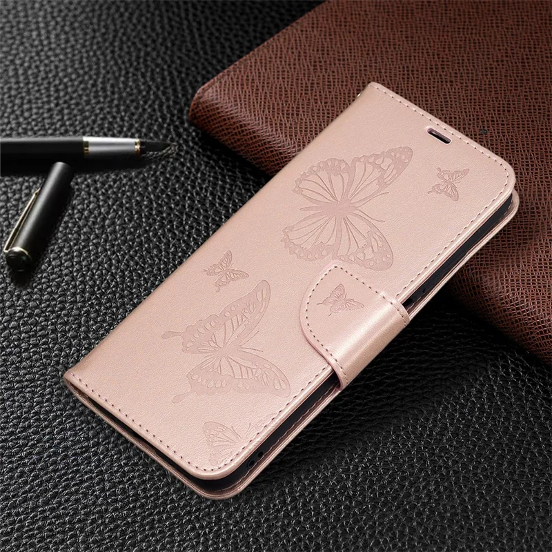 Imprint Butterfly Pattern Leather Shockproof Protective Flip Folio Wallet Case for Xiaomi Redmi Note 10 5G / Poco M3 Pro 5G  / 4G - Gold