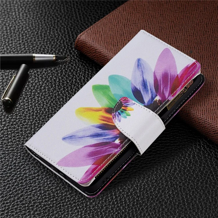Pattern Printing Zipper Wallet Case Cover with Strap for Xiaomi Redmi Note 10 5G / Poco M3 Pro 5G / 4G - Sunflower