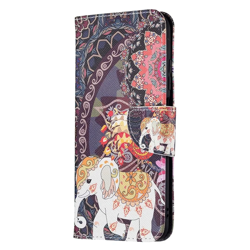 3D Full Stylish Advanced Printing Pattern Stand Magnetic Clasp Wallet Case for Xiaomi Redmi Note 10 5G / Poco M3 Pro 5G / 4G - Flower and Elephant