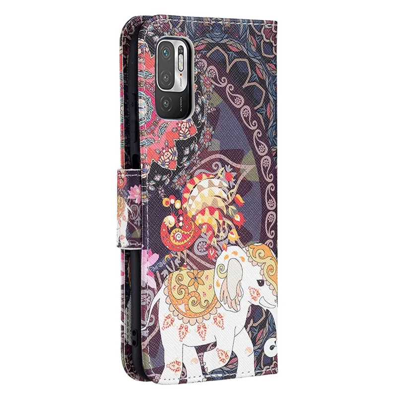3D Full Stylish Advanced Printing Pattern Stand Magnetic Clasp Wallet Case for Xiaomi Redmi Note 10 5G / Poco M3 Pro 5G / 4G - Flower and Elephant