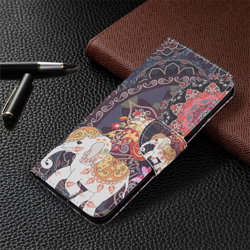 3D Full Stylish Advanced Printing Pattern Stand Magnetic Clasp Wallet Case for Xiaomi Redmi Note 10 5G / Poco M3 Pro 5G / 4G - Flower and Elephant