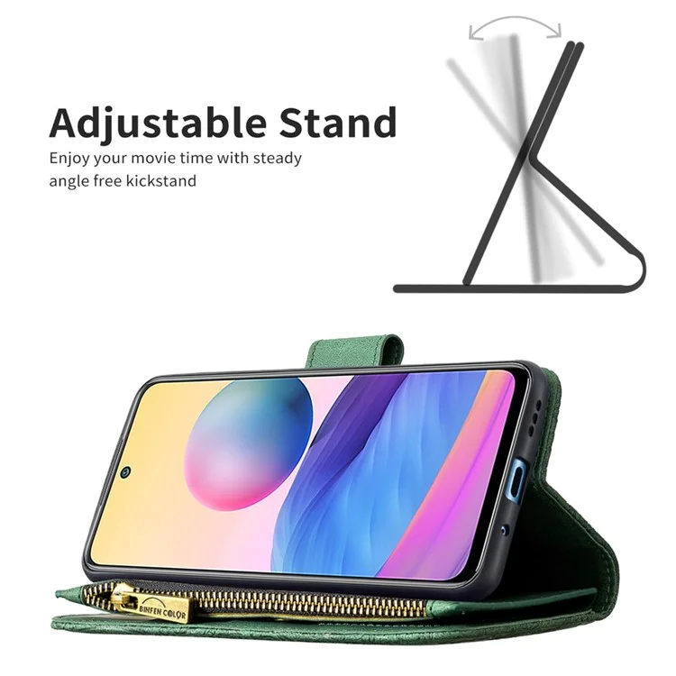 Custodia In Pelle Da Tasca Con Cerniera Con Cerniera Con Cerniera Magnetica Con Cerniera A Farfalla Stampata Per Xiaomi Redmi Nota 10 5G / Poco M3 Pro 5G / 4G. - Verde