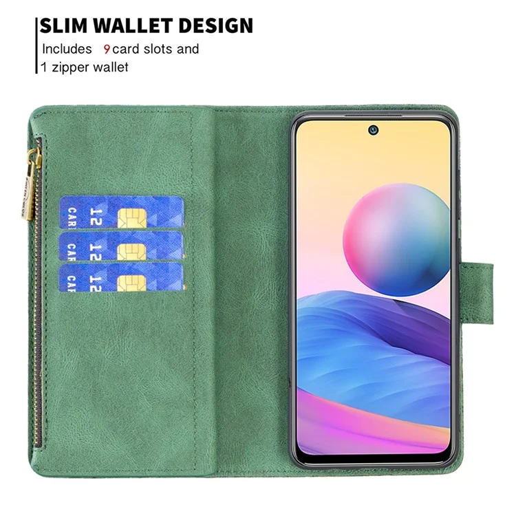 Custodia In Pelle Da Tasca Con Cerniera Con Cerniera Con Cerniera Magnetica Con Cerniera A Farfalla Stampata Per Xiaomi Redmi Nota 10 5G / Poco M3 Pro 5G / 4G. - Verde