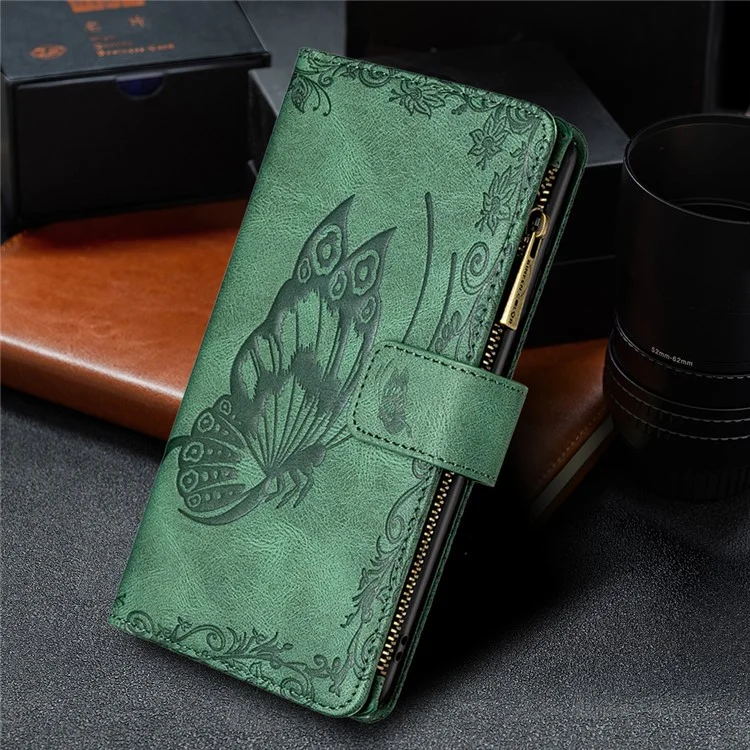 Custodia In Pelle Da Tasca Con Cerniera Con Cerniera Con Cerniera Magnetica Con Cerniera A Farfalla Stampata Per Xiaomi Redmi Nota 10 5G / Poco M3 Pro 5G / 4G. - Verde