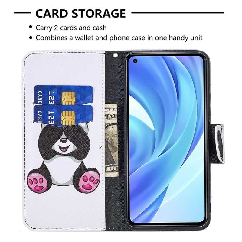 Stand Feature Printing Fashion Pattern Slim Flip Folio Protective Wallet Cover for Xiaomi Mi 11 Lite 4G / 5G / 11 Lite 5G NE  - Panda
