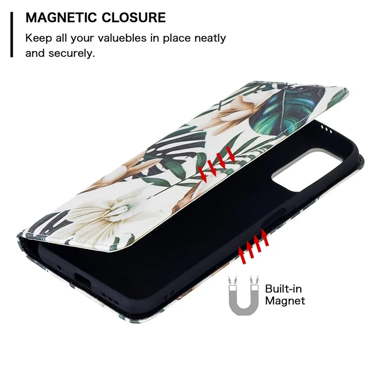 Custodia in pelle PU premium con design a stampa per Xiaomi Poco M3 Pro 5G / 4G / Redmi Note 10 5G - Fiori e foglie