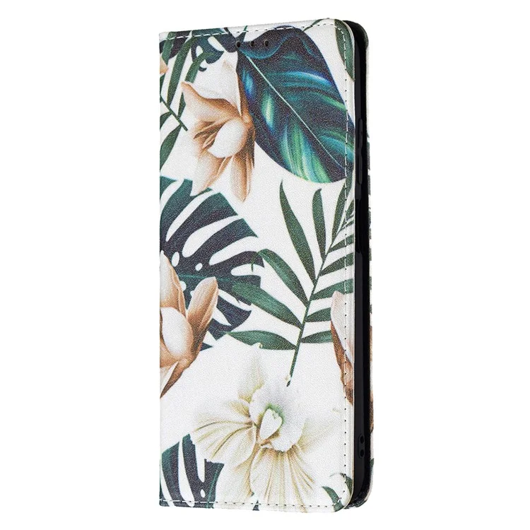 Custodia in pelle PU premium con design a stampa per Xiaomi Poco M3 Pro 5G / 4G / Redmi Note 10 5G - Fiori e foglie