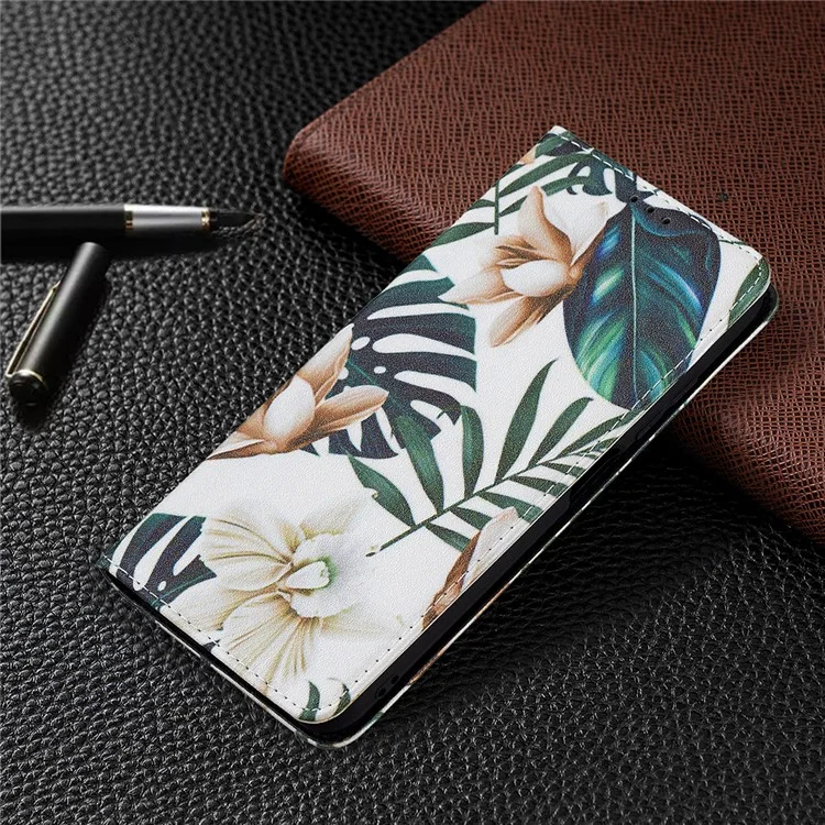 Custodia in pelle PU premium con design a stampa per Xiaomi Poco M3 Pro 5G / 4G / Redmi Note 10 5G - Fiori e foglie
