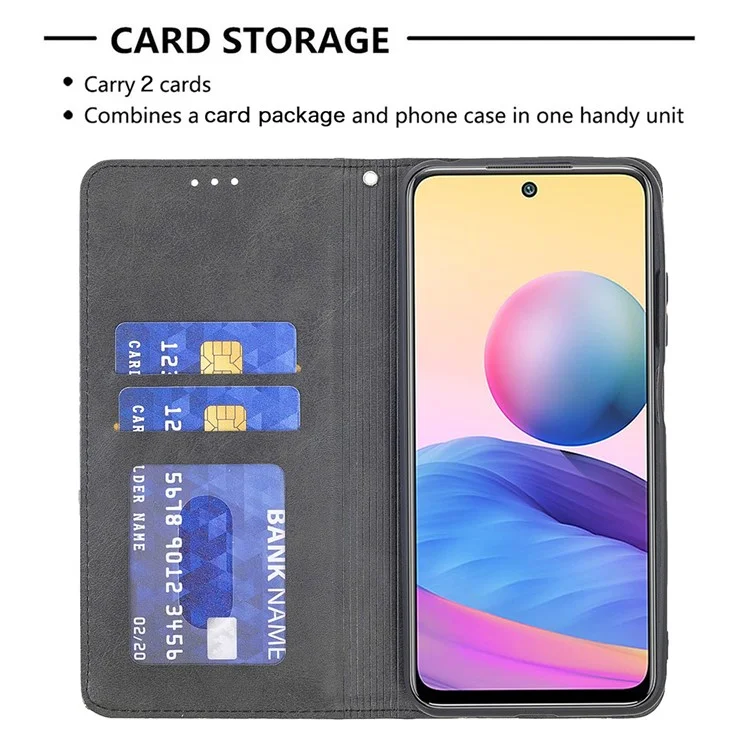 Geometric Pattern Auto-Absorbed Wallet Leather Stand Case for Xiaomi Poco M3 Pro 4G / 5G / Redmi Note 10 5G / Note 10T 5G - Black