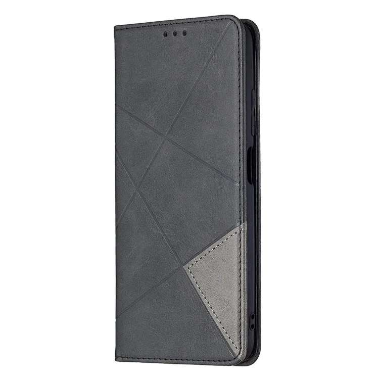 Geometric Pattern Auto-Absorbed Wallet Leather Stand Case for Xiaomi Poco M3 Pro 4G / 5G / Redmi Note 10 5G / Note 10T 5G - Black