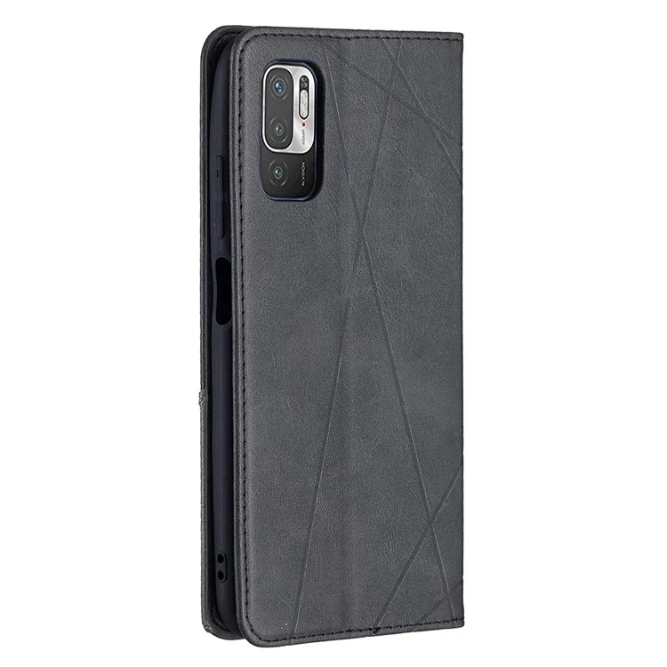 Geometric Pattern Auto-Absorbed Wallet Leather Stand Case for Xiaomi Poco M3 Pro 4G / 5G / Redmi Note 10 5G / Note 10T 5G - Black