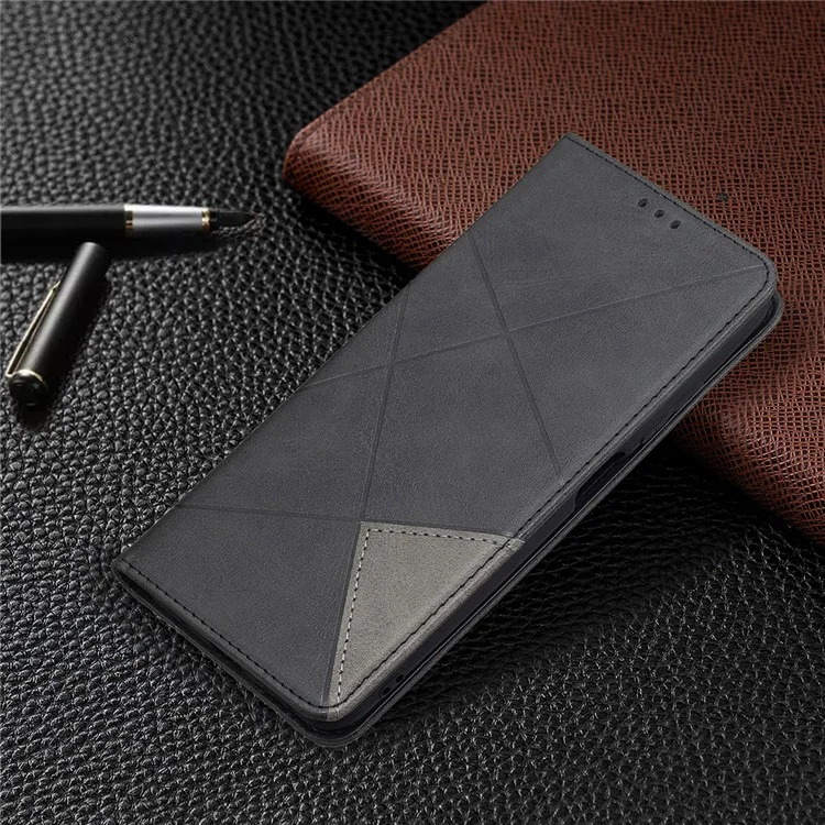 Geometric Pattern Auto-Absorbed Wallet Leather Stand Case for Xiaomi Poco M3 Pro 4G / 5G / Redmi Note 10 5G / Note 10T 5G - Black