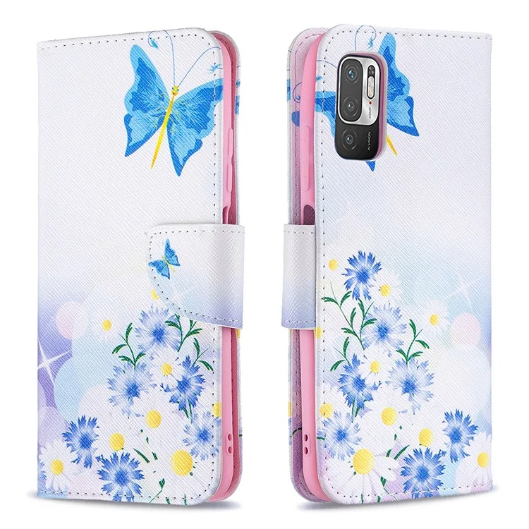 Pattern Printing PU Leather Magnetic Closure Stand Flip Shockproof Case for Xiaomi Redmi Note 10 5G / Poco M3 Pro 5G / 4G - Butterfly and Flower