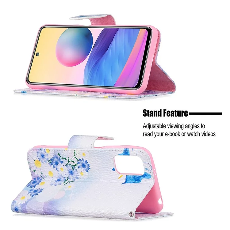 Pattern Printing PU Leather Magnetic Closure Stand Flip Shockproof Case for Xiaomi Redmi Note 10 5G / Poco M3 Pro 5G / 4G - Butterfly and Flower
