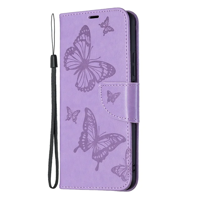 Imprint Butterfly Pattern Leather Stand Wallet Case with Strap for Xiaomi Mi 11 Lite 4G / 5G  / 11 Lite 5G NE - Purple