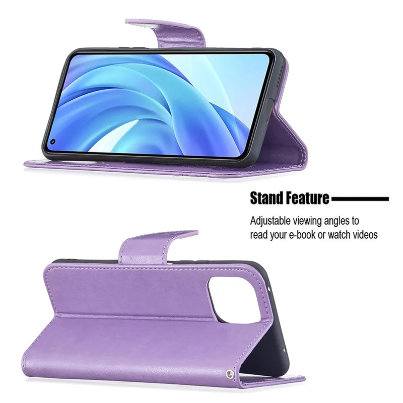 Imprint Butterfly Pattern Leather Stand Wallet Case with Strap for Xiaomi Mi 11 Lite 4G / 5G  / 11 Lite 5G NE - Purple