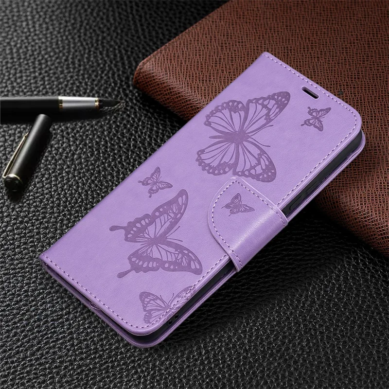 Imprint Butterfly Pattern Leather Stand Wallet Case with Strap for Xiaomi Mi 11 Lite 4G / 5G  / 11 Lite 5G NE - Purple