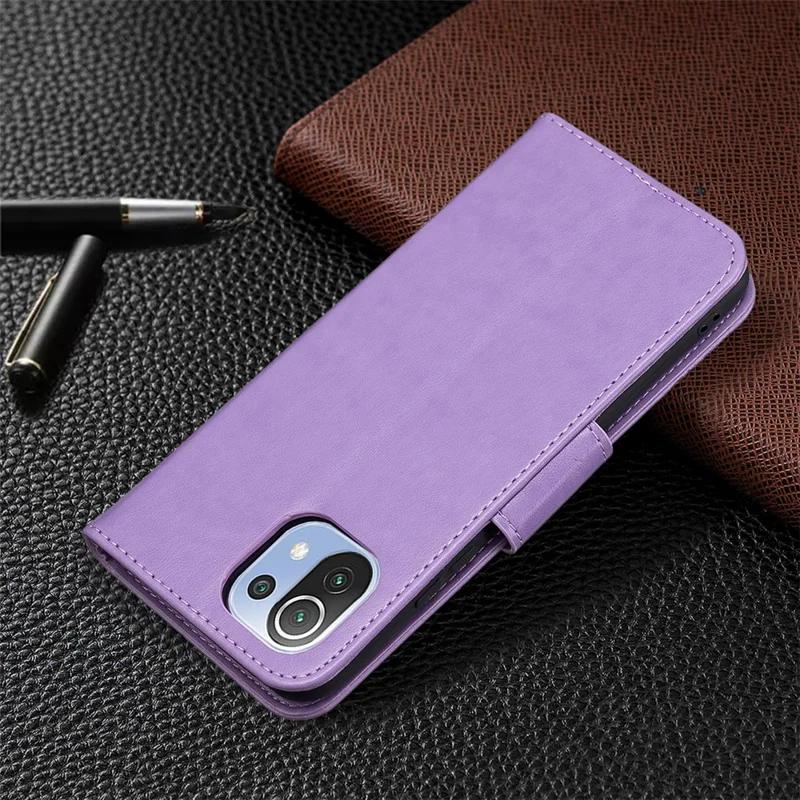 Imprint Butterfly Pattern Leather Stand Wallet Case with Strap for Xiaomi Mi 11 Lite 4G / 5G  / 11 Lite 5G NE - Purple