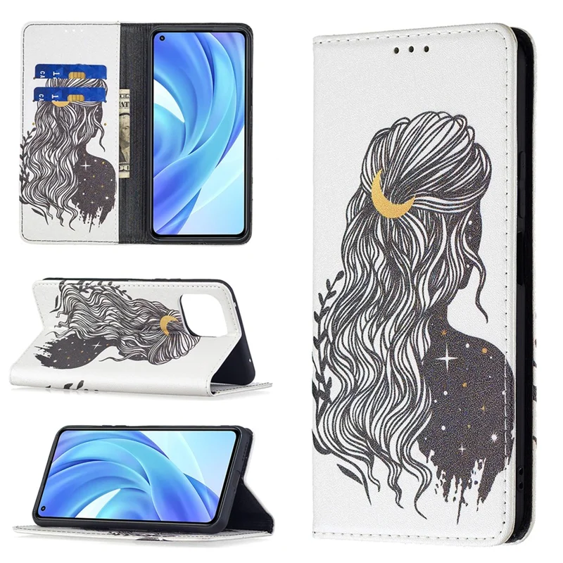 Magnetic Auto-absorbed Pattern Printing PU Leather Stand Walllet Case for Xiaomi Mi 11 Lite 4G / 5G /11 Lite 5G NE - Beauty