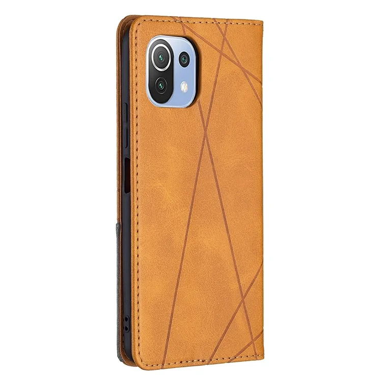 Geometric Pattern Auto-Absorbed Stand Leather Phone Case for Xiaomi Mi 11 Lite 4G / 5G  / 11 Lite 5G NE - Yellow