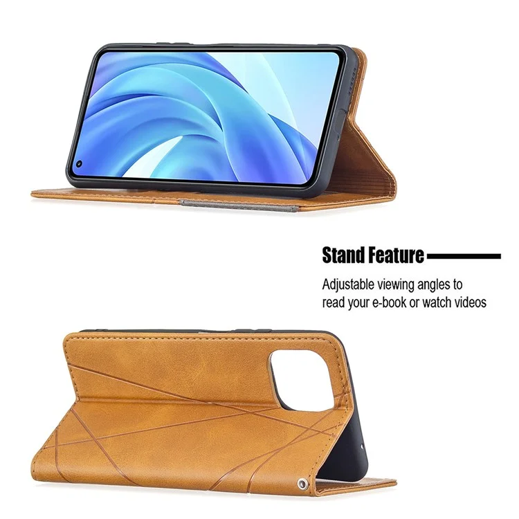 Geometric Pattern Auto-Absorbed Stand Leather Phone Case for Xiaomi Mi 11 Lite 4G / 5G  / 11 Lite 5G NE - Yellow