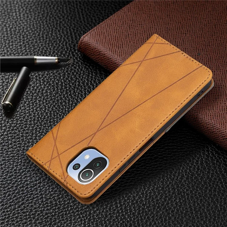 Geometric Pattern Auto-Absorbed Stand Leather Phone Case for Xiaomi Mi 11 Lite 4G / 5G  / 11 Lite 5G NE - Yellow