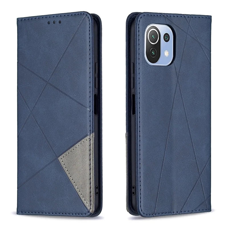 Geometric Pattern Auto-Absorbed Stand Leather Phone Case for Xiaomi Mi 11 Lite 4G / 5G  / 11 Lite 5G NE - Blue
