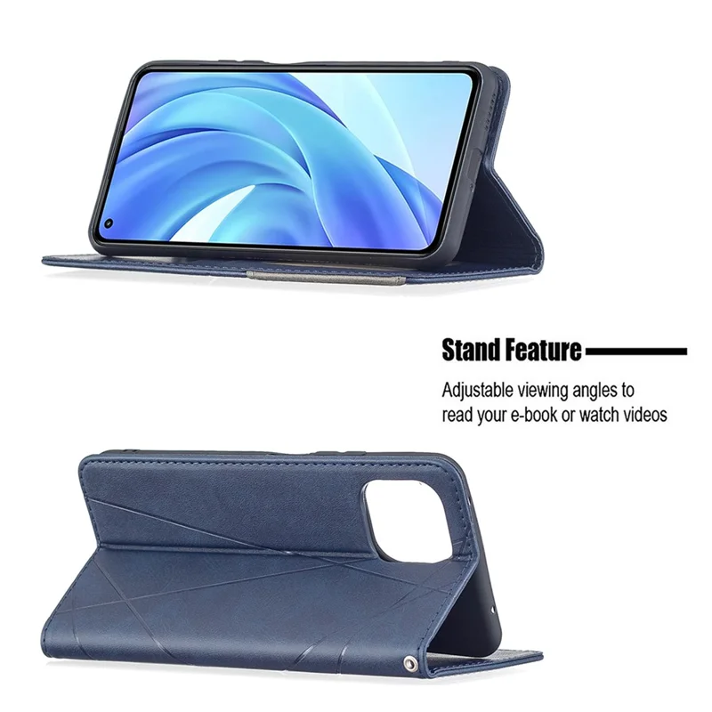 Geometric Pattern Auto-Absorbed Stand Leather Phone Case for Xiaomi Mi 11 Lite 4G / 5G  / 11 Lite 5G NE - Blue